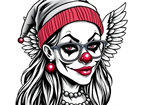 Mexican beautiful long hair Clown Girl thug beanie eyeglasses angel wings tattoo idea