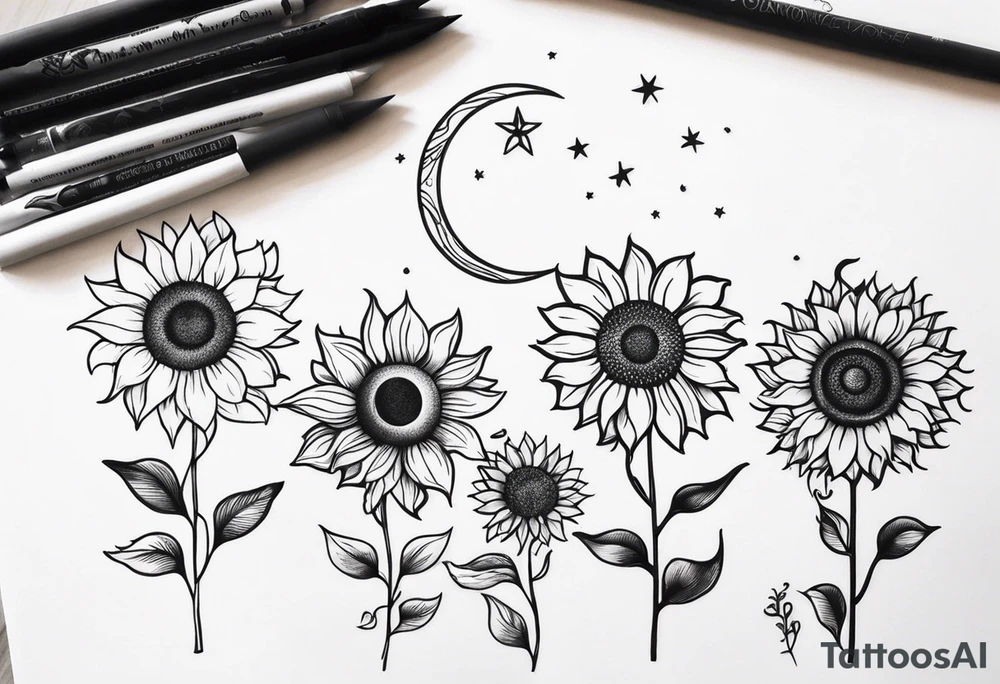 Sunflowers sun and moon tattoo idea