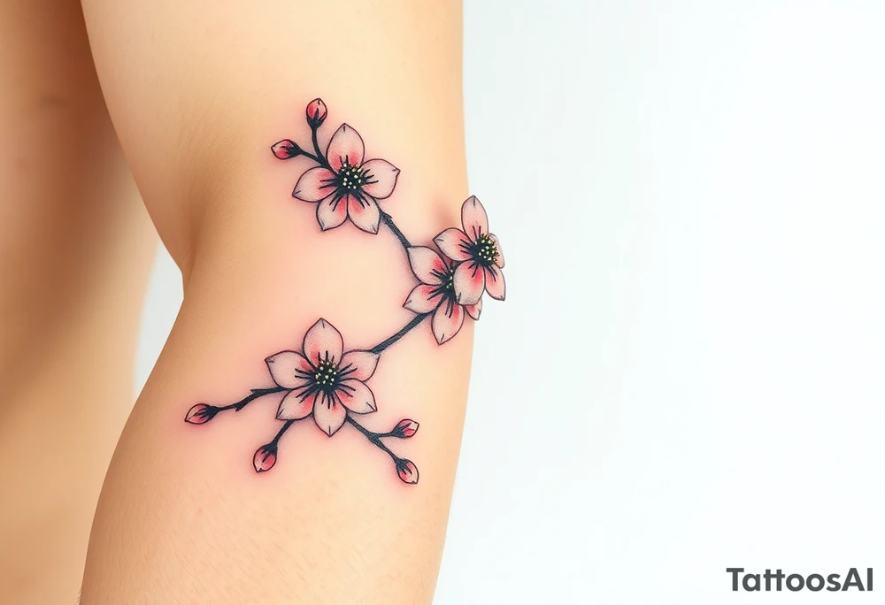 delicate cherry blossoms swirling in spring breeze with petals tattoo idea