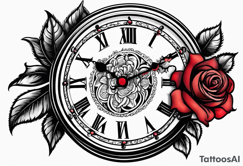 Pocket watch with chain and roses tattoo idea