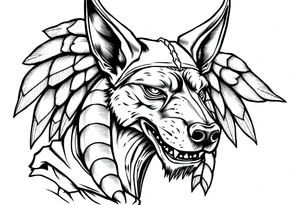 Egyptian Anubis god powerful face muscle in Egypt style with mantle on head dog face long ears tattoo idea
