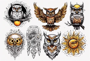Eule und sonne tattoo idea