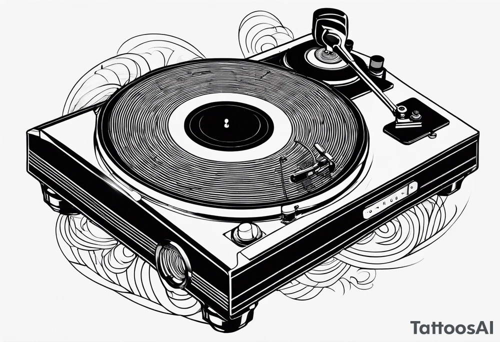 A recordplayer fineline minimalistic roftop tattoo idea