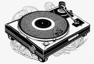 A recordplayer fineline minimalistic roftop tattoo idea
