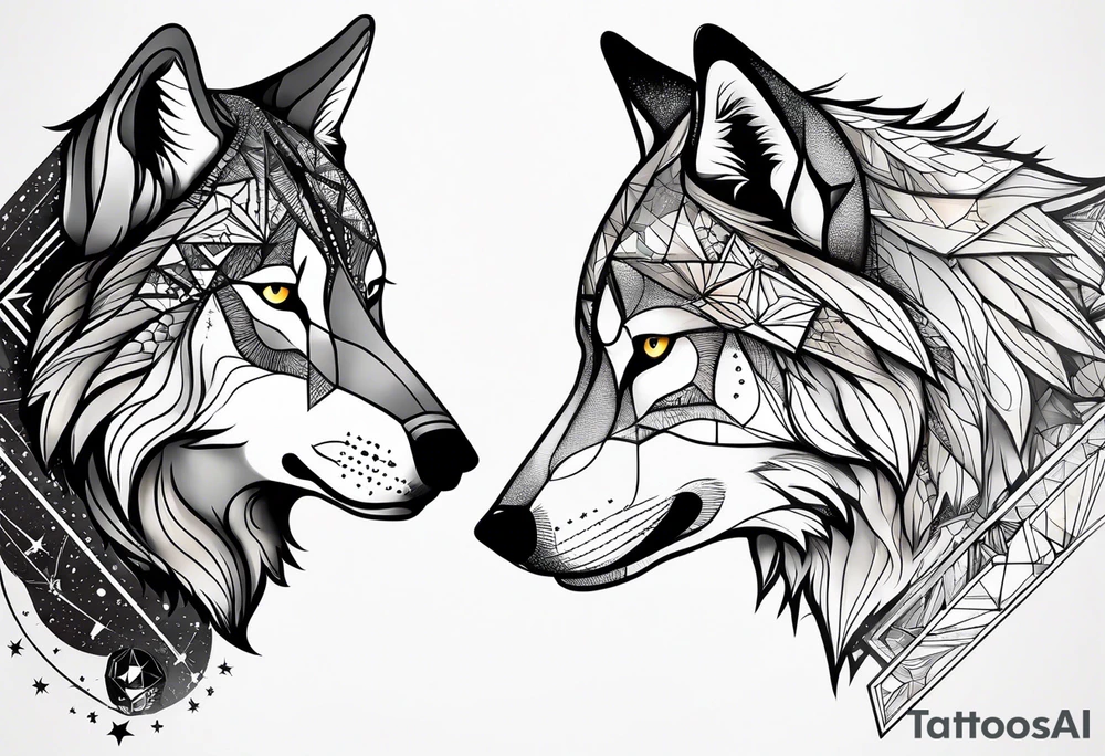 Constellation, two animal wolf, géométric tattoo idea