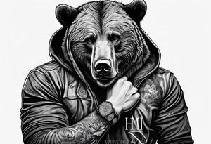 a man with a bear's head instead of a hood and a beard tattoo idea