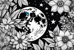 Moon stars flowers tattoo idea