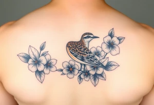 Female pacific golden plover (kolea) bird hawaiian flowers and lei in color detailed tattoo idea