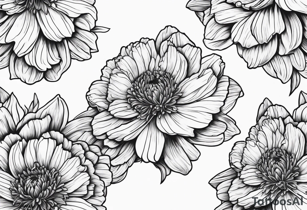 Carnation aster and violet blossom flat lay bouquet tattoo idea Carnation aster and violet blossom flat lay bouquet tattoo idea