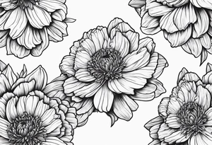 Carnation aster and violet blossom flat lay bouquet tattoo idea