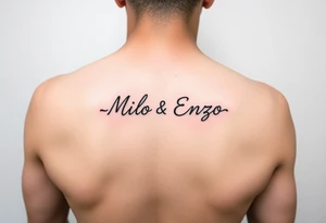 minimal ling line dog lover tattoo , dogs name in cursive Milo and Enzo 
 one line vertically not stretched sideways tattoo is for forearm from wrist to elbow tattoo idea
