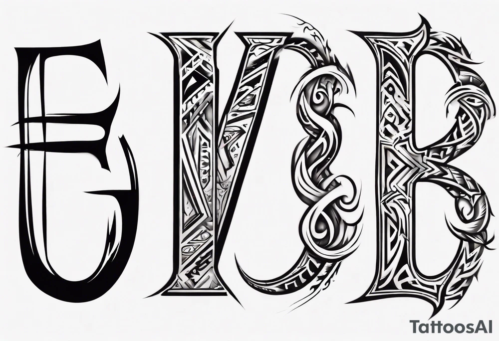combine the letters E and H with tribal pattern tattoo idea