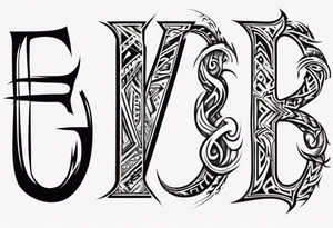 combine the letters E and H with tribal pattern tattoo idea