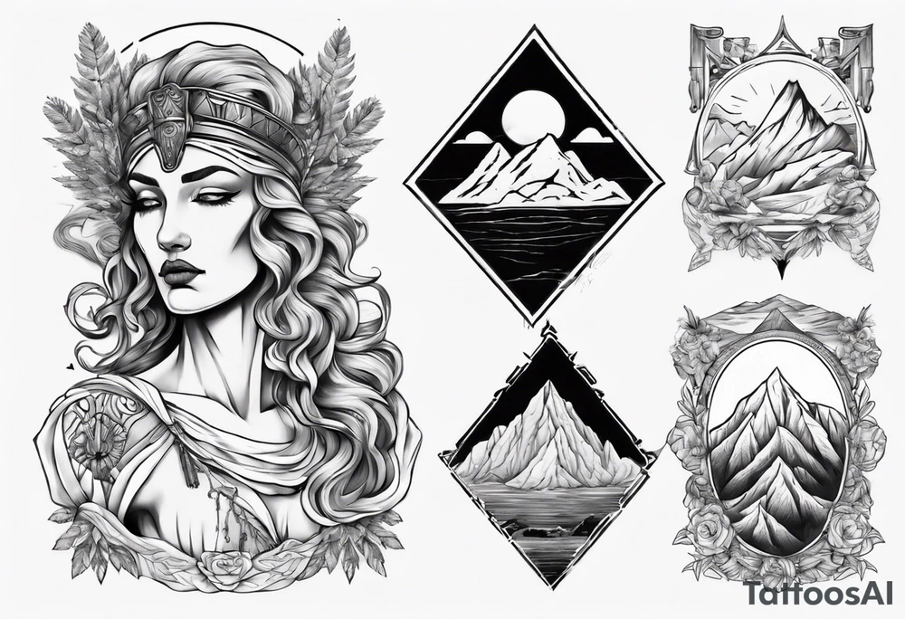 Roman goddess with mountains tattoo idea