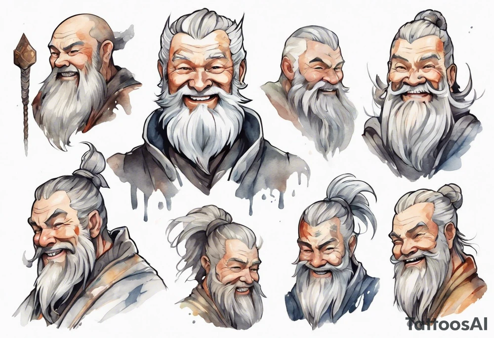 a large Norse man with a grey beard, smiling tattoo idea