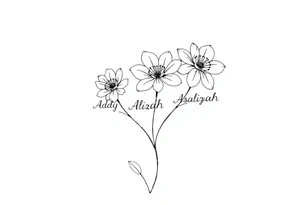 mother of 3 girls flowers names in stem of flower Addy, Alizah, Aaliyah tattoo idea