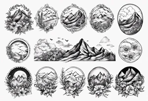 moutains and floral sleave tattoo idea