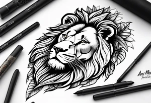 Lion in jungle with kids names tattoo idea