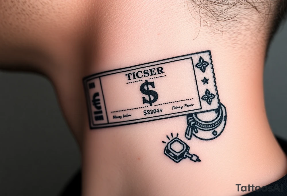 Ticket design with a getting money aura and a chosen money theme tattoo idea