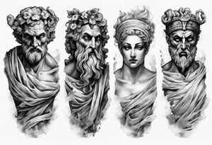 GREEK EVIL STATUES 
ARM SLEEVE 
REALISTIC tattoo idea