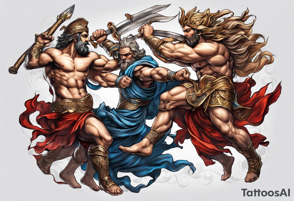Backout tattoo of greek gods fighting tattoo idea