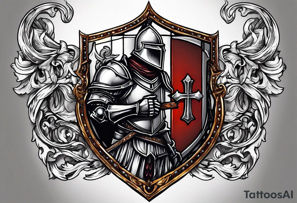 a knight holding the bible as a shield tattoo idea