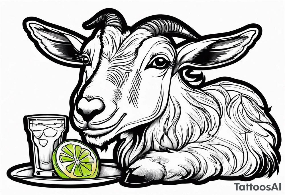 A sketch of a goat drinking a margarita tattoo idea