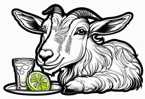 A sketch of a goat drinking a margarita tattoo idea