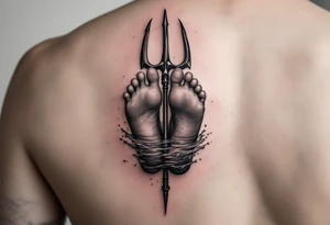 barefeet behind trident with water tattoo idea