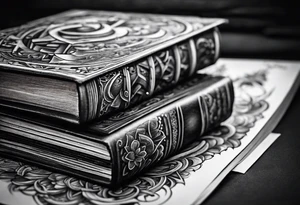 a stack of books with jigsaw puzzle piece lines throughout tattoo idea