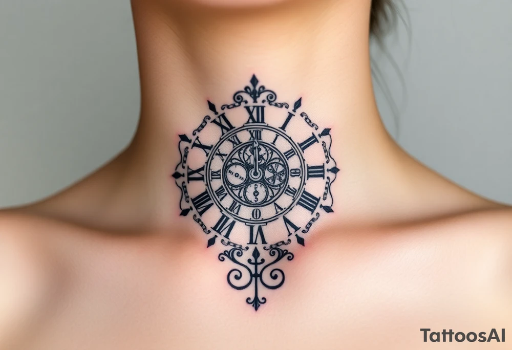 vintage roman numerals within ornate clockwork mechanism tattoo idea