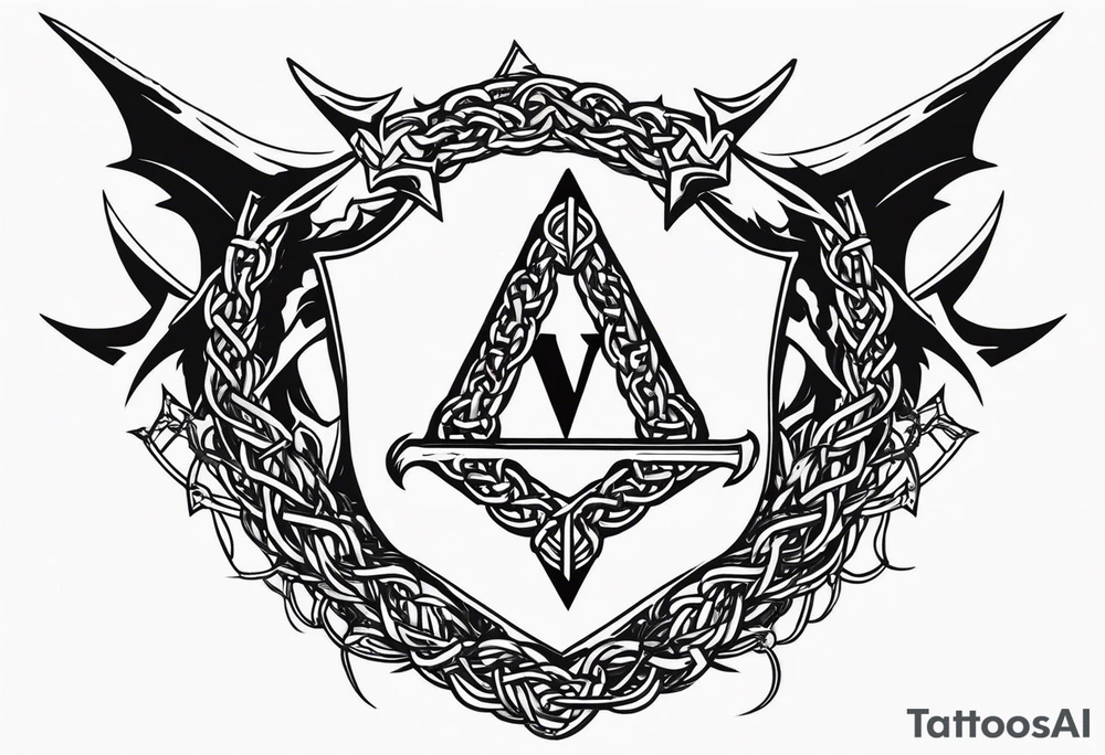 Valhalla sword shield dragon axe Valknut barbed wire chains fire tattoo idea Valhalla sword shield dragon axe Valknut barbed wire chains fire tattoo idea