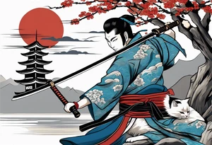 A siamese samurai cat slashing his enemy tattoo idea