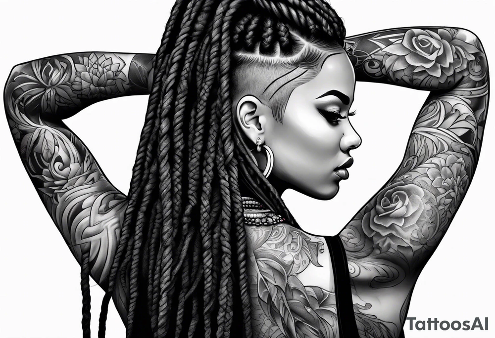 Gym girl with dreadlocks tattoo idea