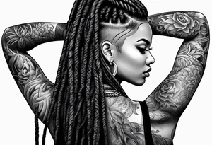Gym girl with dreadlocks tattoo idea