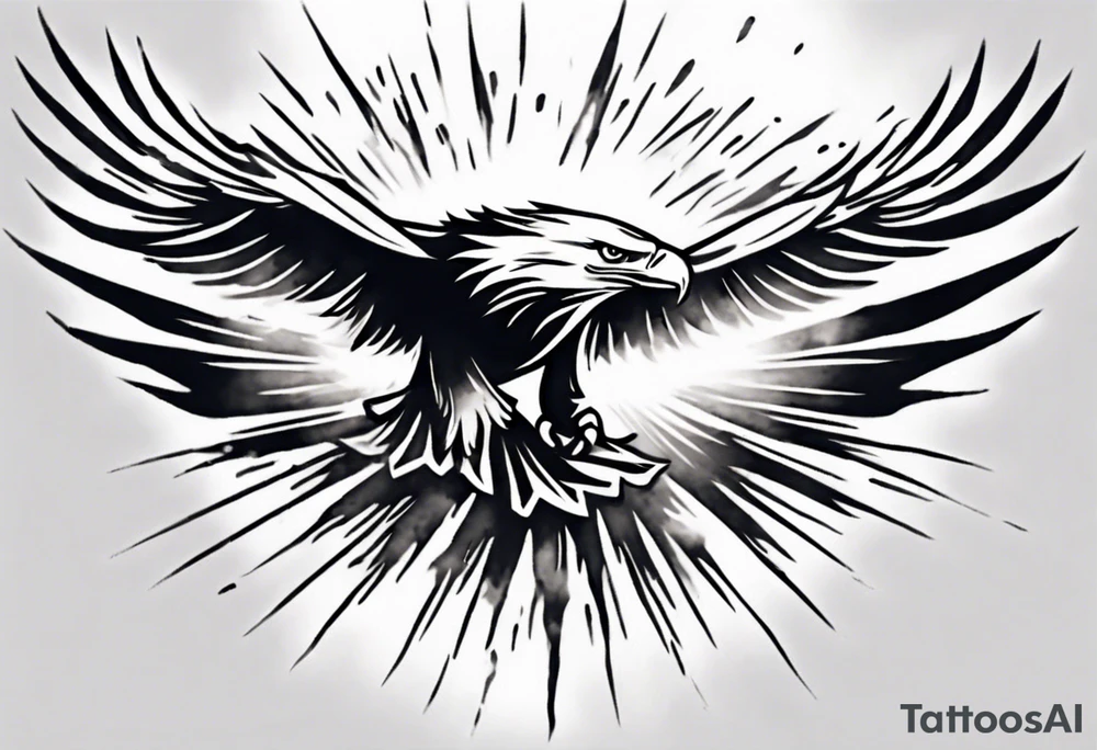a shoulder tattoo with lots of rays of light in gradient starting from the middle
, clouds and eagles flying free tattoo idea