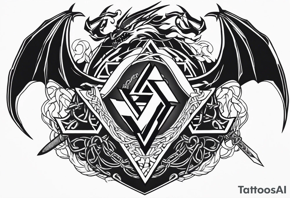 Valhalla sword shield axe barbed wire chains valknut fire dragon tattoo idea Valhalla sword shield axe barbed wire chains valknut fire dragon tattoo idea