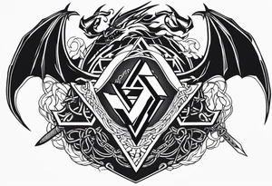 Valhalla sword shield axe barbed wire chains valknut fire dragon tattoo idea