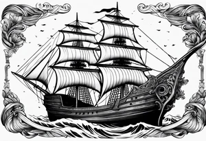 huge dark wooden ship tattoo idea