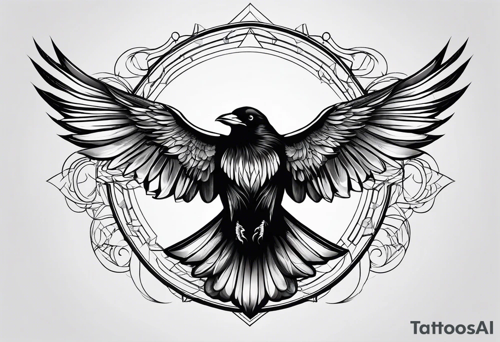 symmetrical outlines of a flying crow, without bows tattoo idea