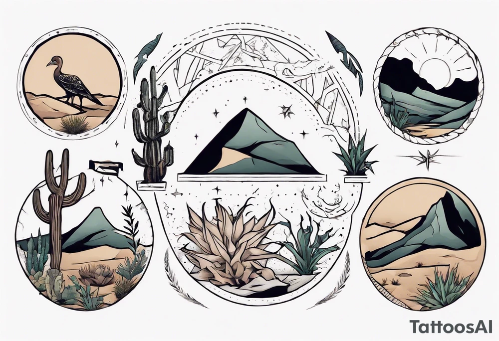 rectangle-long tattoo within a half-circle configuration with desert fauna tattoo idea