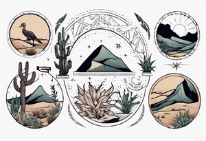 rectangle-long tattoo within a half-circle configuration with desert fauna tattoo idea