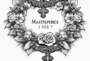 rosary with floral vines wrapped around it loving memory 1918-2006 tattoo idea