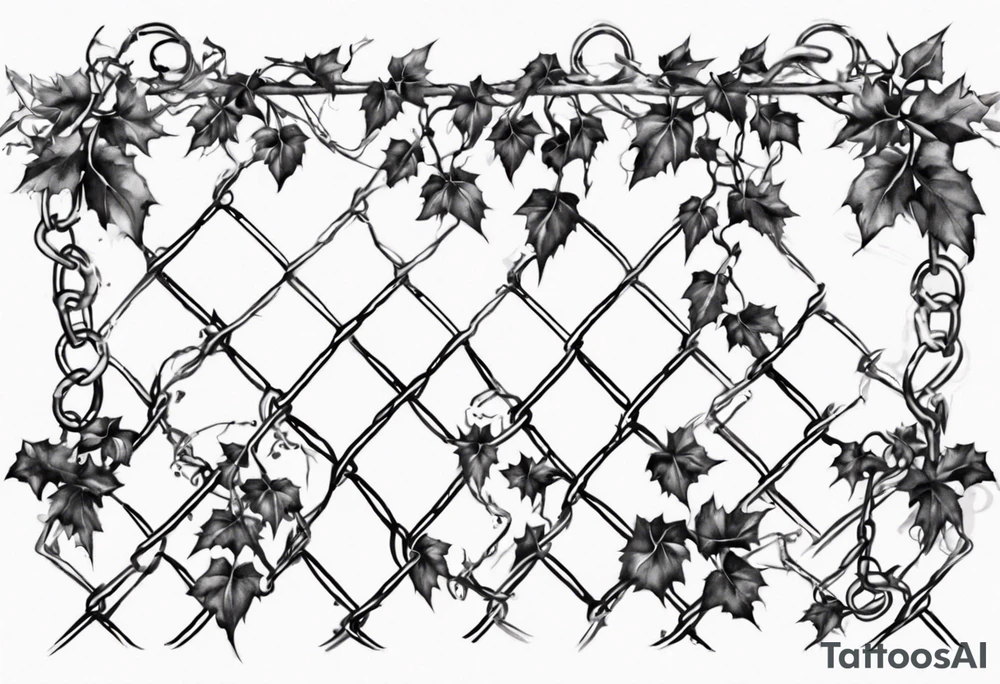 chain link fence with pointy ivy tattoo idea