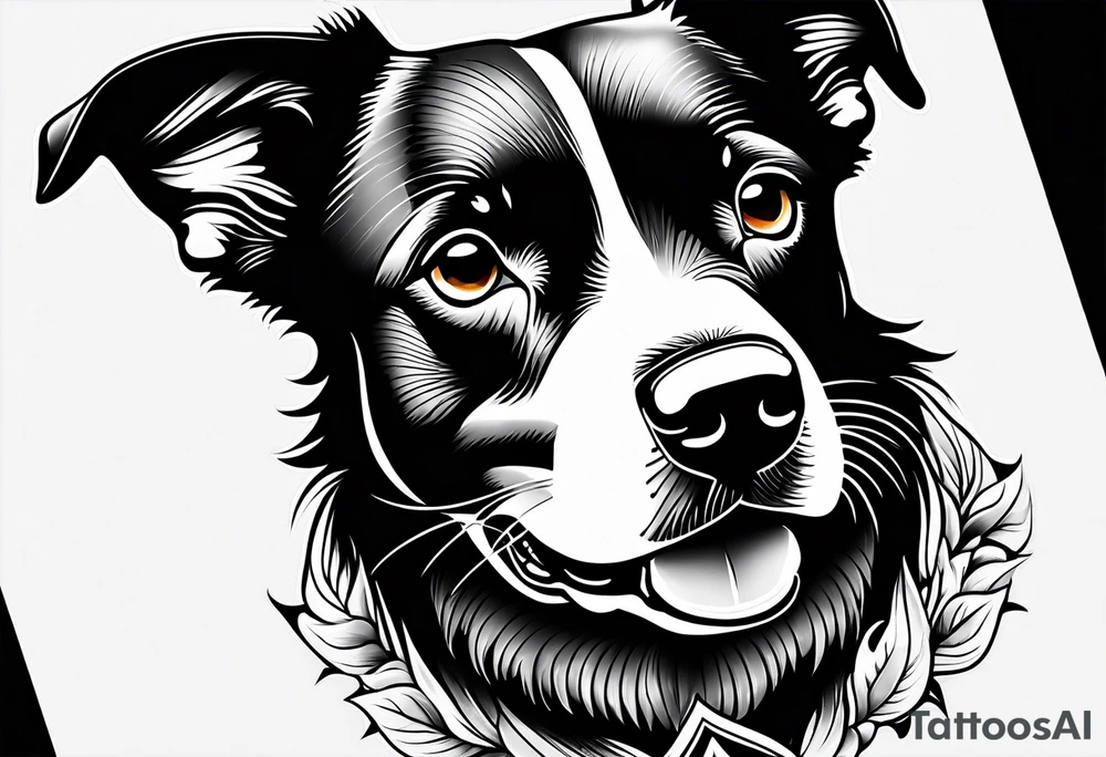 Koolie dog face portrait tattoo idea