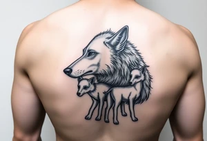 A solitary yet sublime and noble wolf and its progeny. tattoo idea