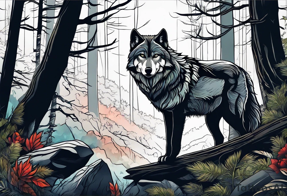 Forest in wolf tattoo idea