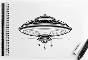 engineer Drawing of an alien flying saucer in three projections tattoo idea