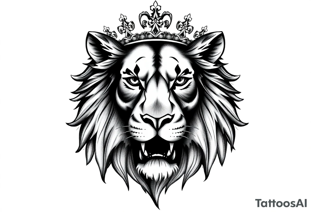 Lioness face with crown tattoo idea