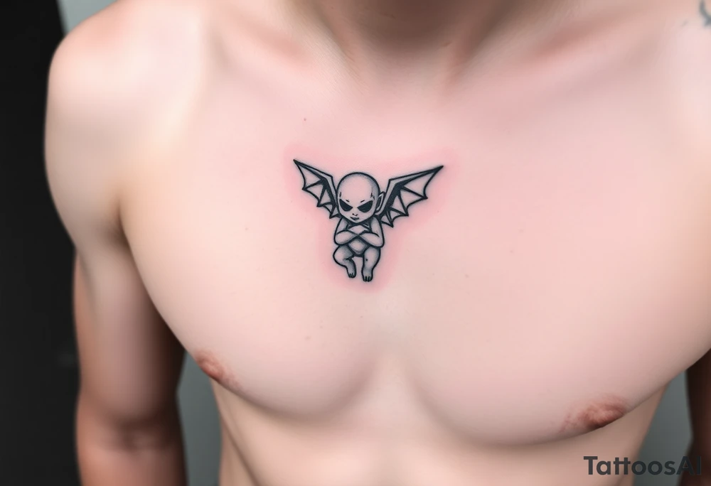 Misfit tiny goblin with wings tattoo idea